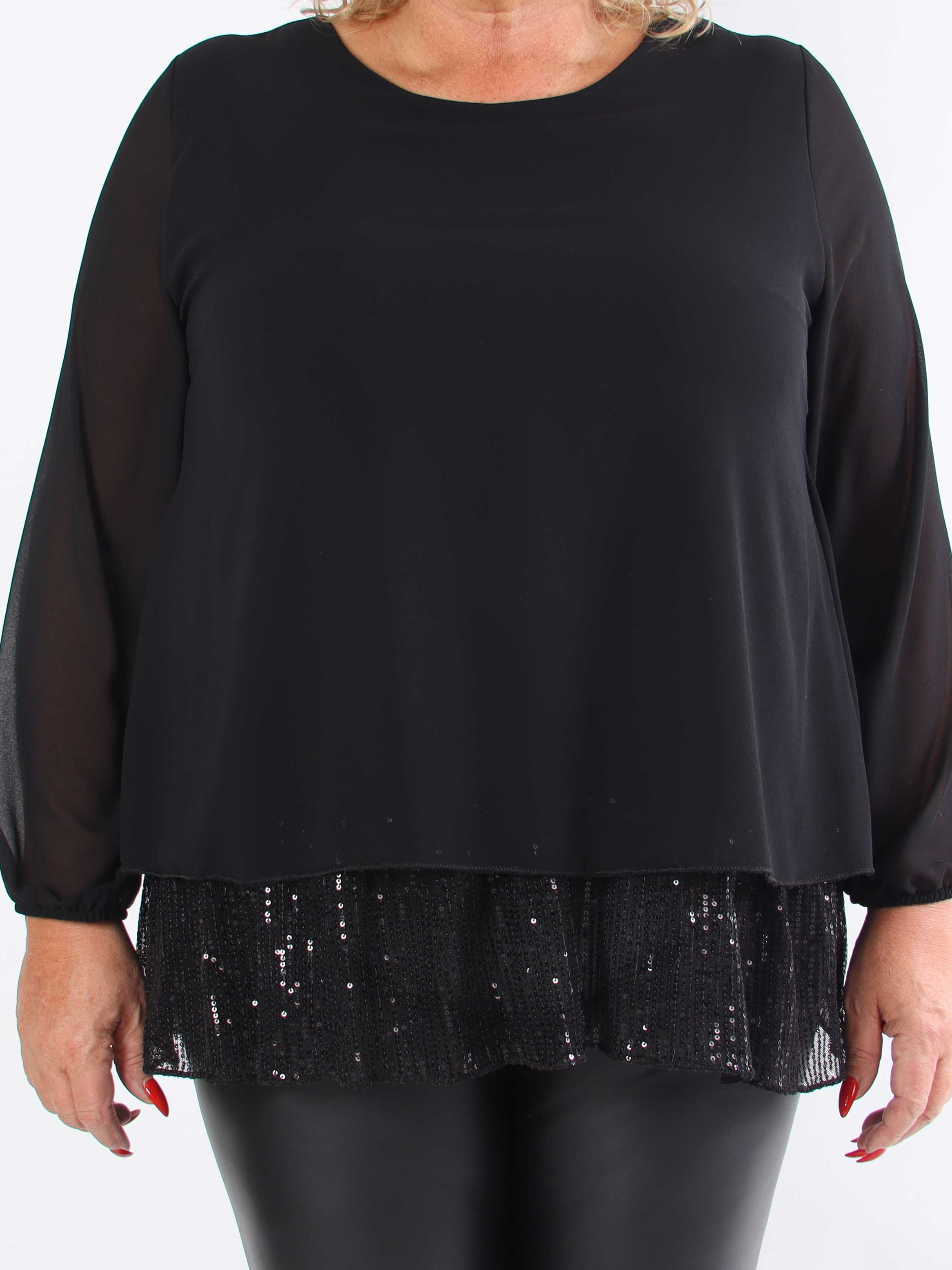 Luby - Plus size tunika i chiffon med pailetter forneden